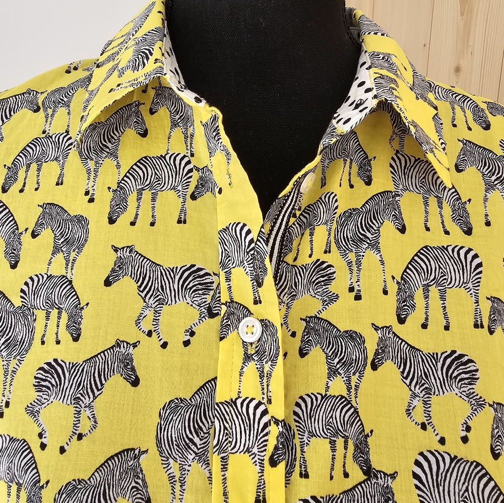 TALBOTS size S Women's Zebra Animal Print 100% Cotton Button-down Shirt - Picture 6 of 8